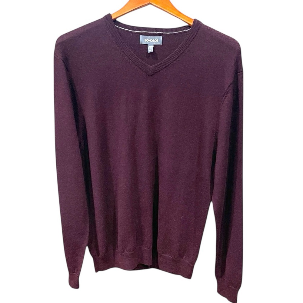 Bonobos Merino Wool Vee Neck Sweater SZ L Standard Fit Burgundy Wine